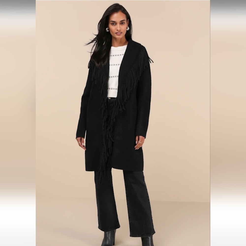 LULUS Mink Black Eyelash Fringe Coatigan